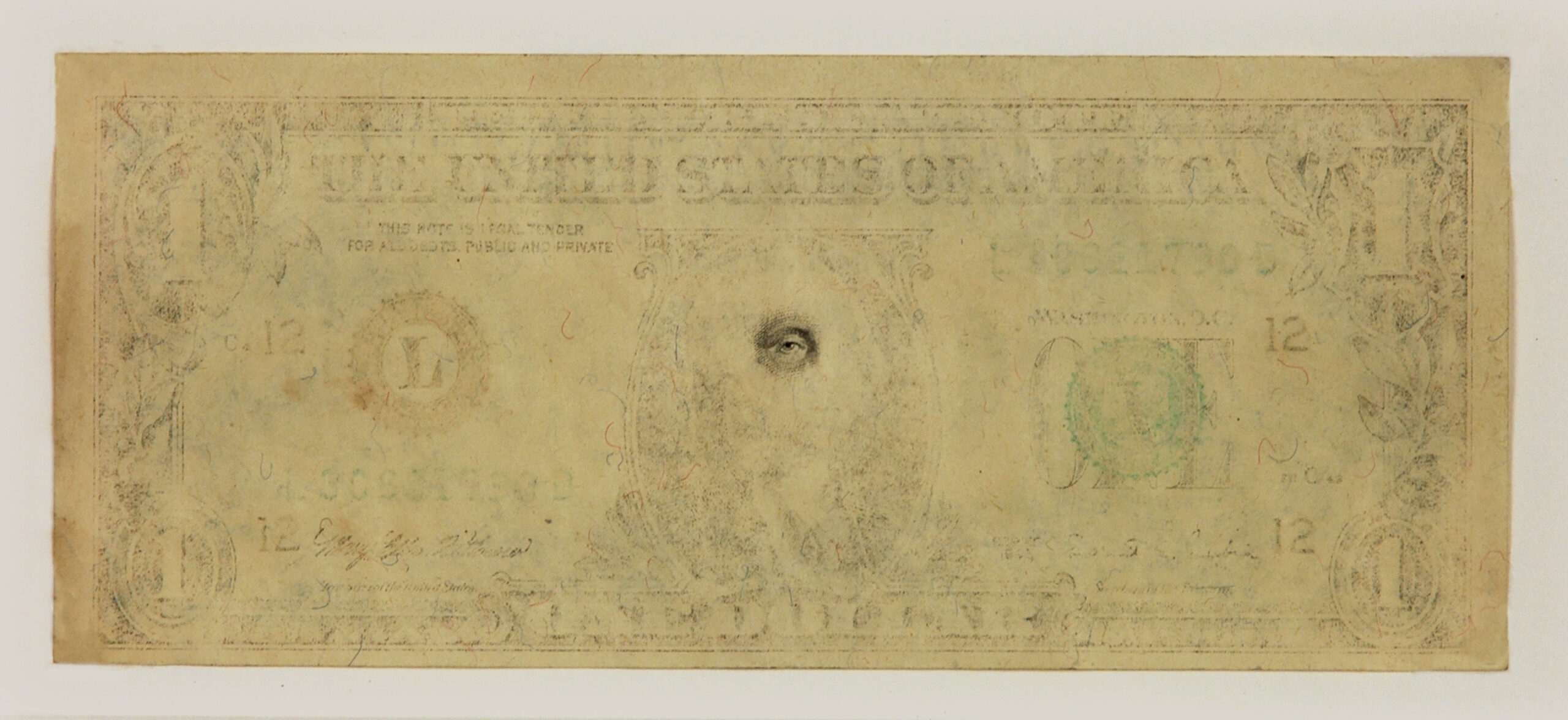 Mel Chin, The Eye of the Beholder (1 dollar denomination), from Erased U.S. currency series,1995